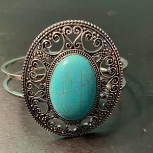 Oval shaped turquoise inspired cuff bracelet, two different styles available.